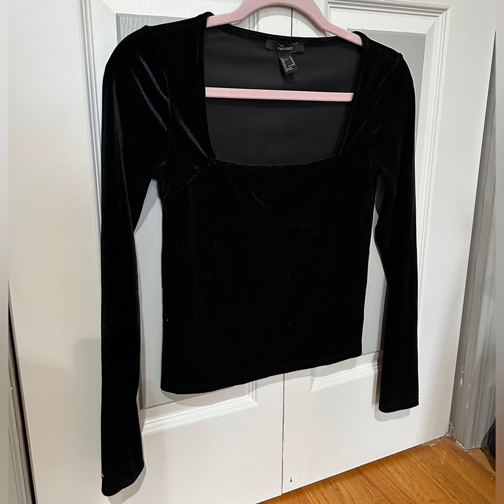 Forever 21 Crushed Velvet Square Neck Long Sleeve